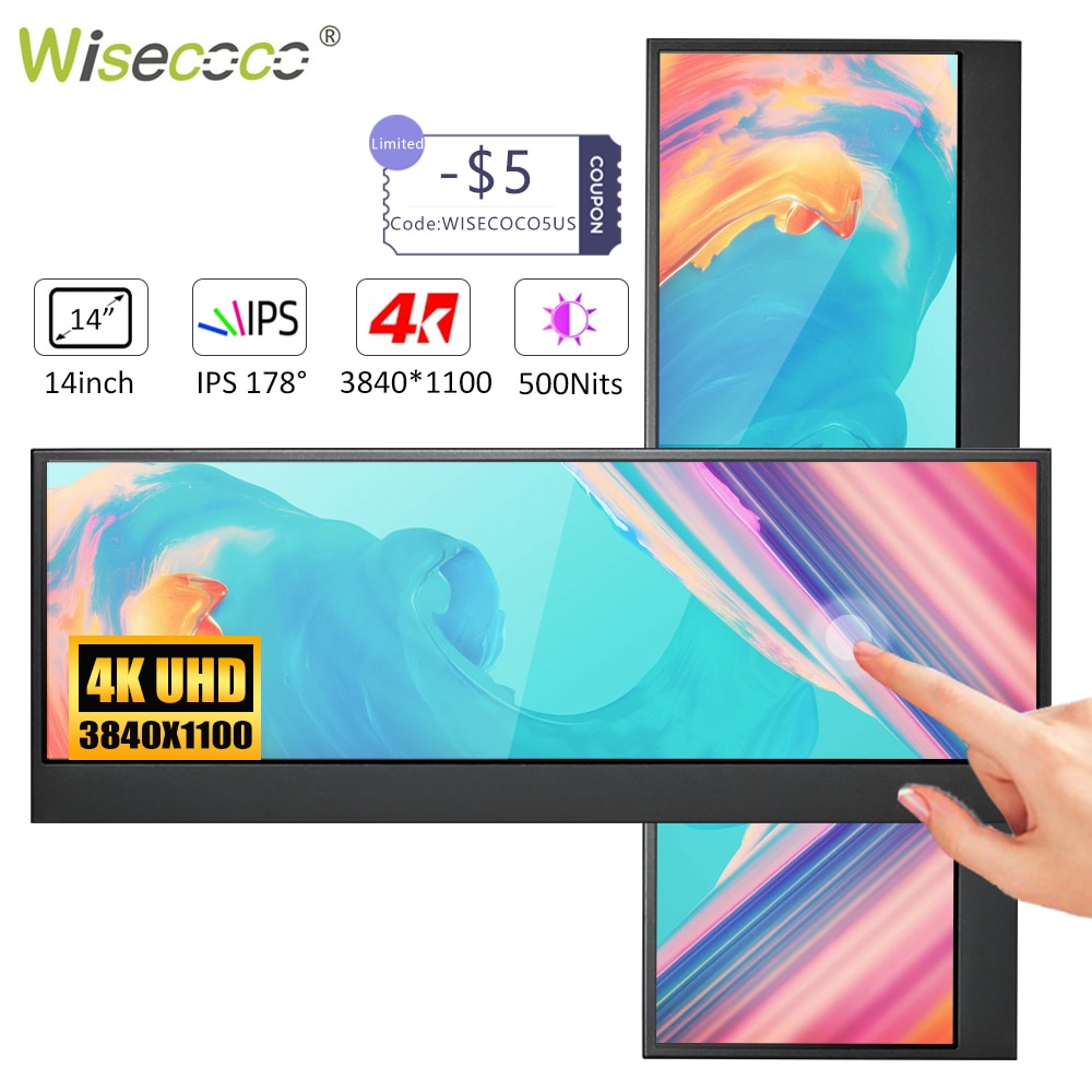 Wisecoco ġ  ȭ  ,  ÷ HDMI, PC Ʈ ޴ Aida64 CPU GPU ͸, 14 ġ 4K 3840x1100